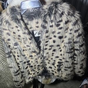 Safari Leopard Print Faux Fur Jacket